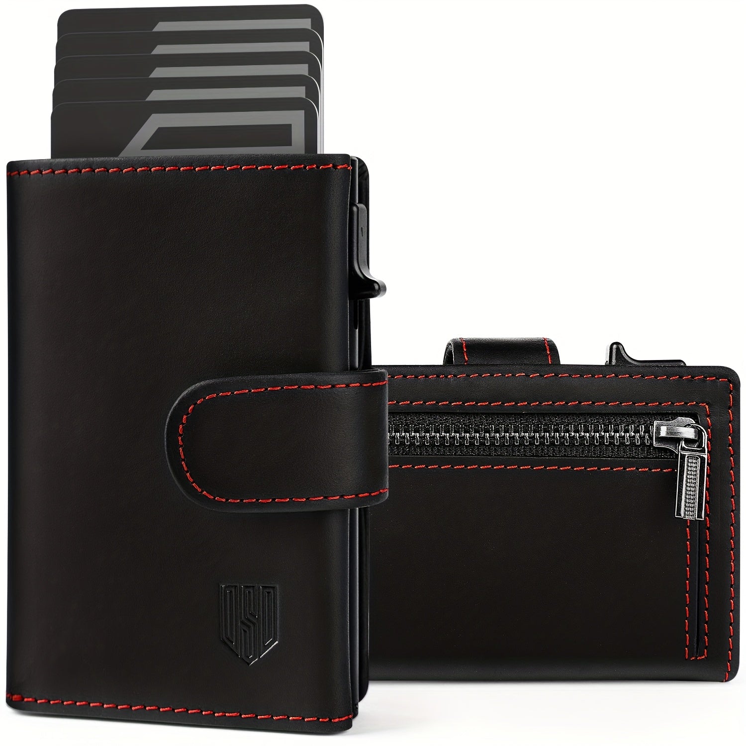 DODENSHA Billetera Antirrobo RFID para Hombre - Tarjetero Emergente de Aluminio de Alta Resistencia con Bolsillo para Monedas y Ventana para Identificación, Capacidad para 8-10 Tarjetas, Billetera Inteligente Delgada, Regalo Premium para Amigos y Familiar