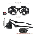 Lupa de cabeza + Mini lupa plegable (2 piezas) con luz LED, lentes reemplazables 10X 15X 20X 25X, distancia de trabajo 1 cm/0.3 in-5 cm/1.9 in, apta solo para trabajos finos de corta distancia, reparación de relojes, tallado a mano, tasación de joyas y mo