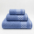 Juego de Toallas de Algodón 100% (3 Piezas) - Incluye Toalla de Tocador, Lavabo y Ducha | Tacto Suave, Ultra Absorbentes con Diseño Elegante de Lunares | Set Premium para Baño