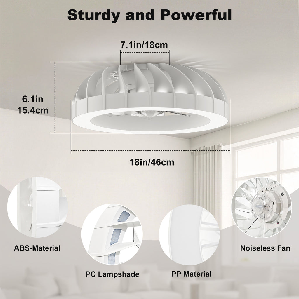 Ventilador de techo Ateroll con iluminación, diámetro 46 cm, ventilador de techo RGB con luz y control remoto, 6 niveles de viento, 3000 K - 6500 K, LED regulable, temporizador silencioso, luz de techo con ventilador para dormitorio, sala de estar
