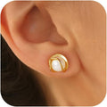 Pendientes de perlas bañados en oro de 14K, hipoalergénicos, de perla de agua dulce, colgantes, de espiga, de aro, con perla blanca colgante, regalo de joyería para mujeres y damas