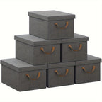 6 piezas de caja de almacenamiento con tapa, cajas de tela, cesta de almacenamiento con asas, cubo de almacenamiento, caja plegable para ropa, juguetes, caja plegable gris