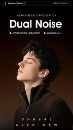 Auriculares Bluetooth | Auriculares inalámbricos Acer Ohr646 originales y oficiales, intrauditivos, inalámbricos 6.0 ANC con reducción activa de