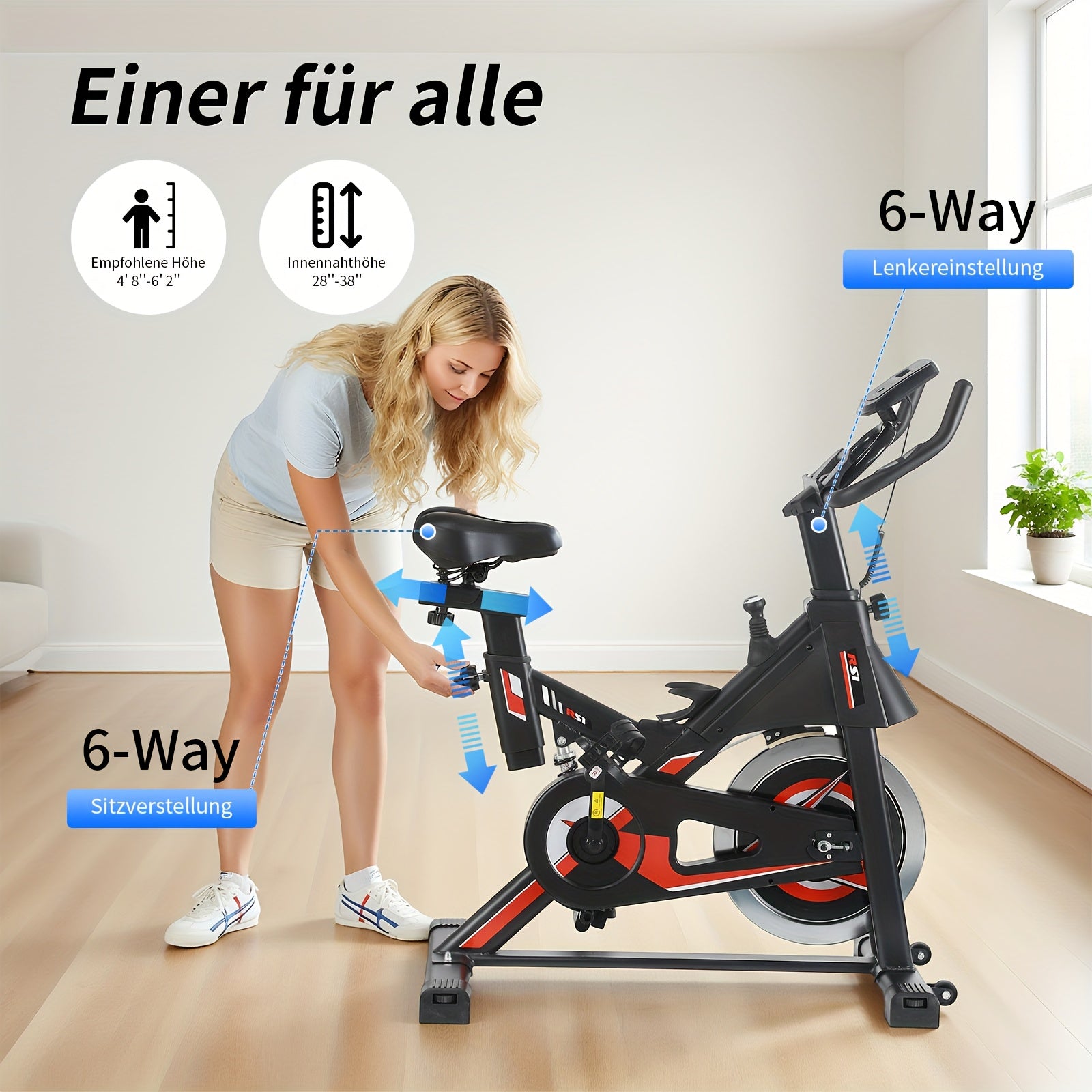 Bicicleta estática Kehot para interior | Rodillo de ciclismo silencioso con monitor LCD, resistencia ajustable y sensor de frecuencia cardíaca | Manillar y asiento ajustables en 6 niveles | Estructura robusta con capacidad de peso de 150 kg | Bicicleta de