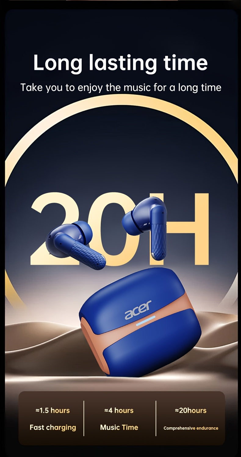 Auriculares Bluetooth | Auriculares inalámbricos Acer OHR548 con cancelación de ruido de mar profundo de 52 dB, diseño intrauditivo, tecnología