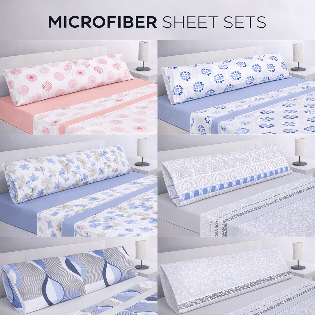 Juego de sábanas de verano de 3 piezas, diseños estampados de microfibra suave al tacto para todo tipo de camas con funda de almohada a juego para uso diario en el hogar, hoteles, invitados y residencias (Sábana ajustable, Sábana encimera / Sábana lisa y