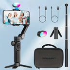 Estabilizador cardán AOCHUAN en forma de 7 de 3 ejes para smartphone, aplicación AOCHUAN, antivibración, enfoque/zoom de precisión, seguimiento de rostro/objeto, varilla plegable extensible de 73 cm, luz RGB, múltiples modos de fotografía, adecuado para v