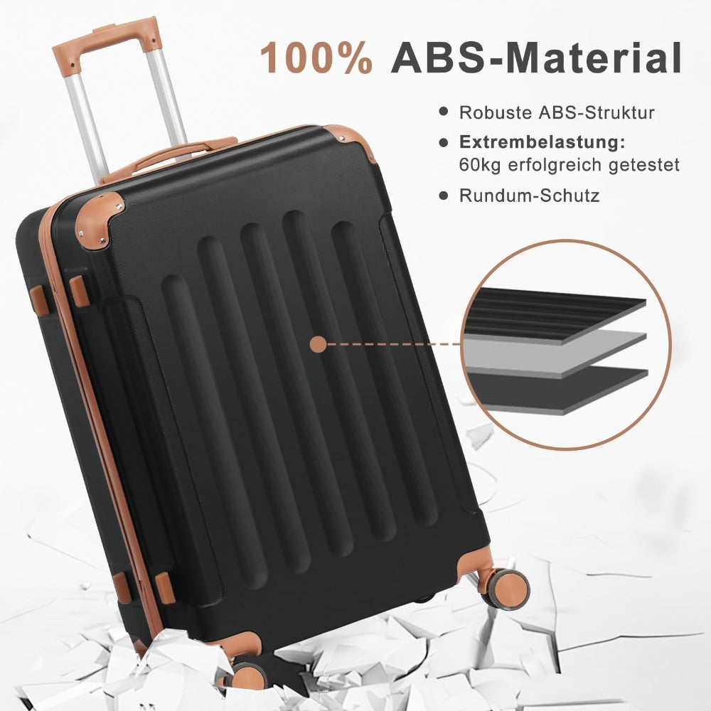 Juego de equipaje de cuatro piezas, que incluye maletas ligeras equipadas con ruedas, estuches duraderos de ABS con cerradura y ruedas giratorias. Esta colección de equipaje de mano incluye tamaños de 12, 20, 24 y 28 pulgadas.