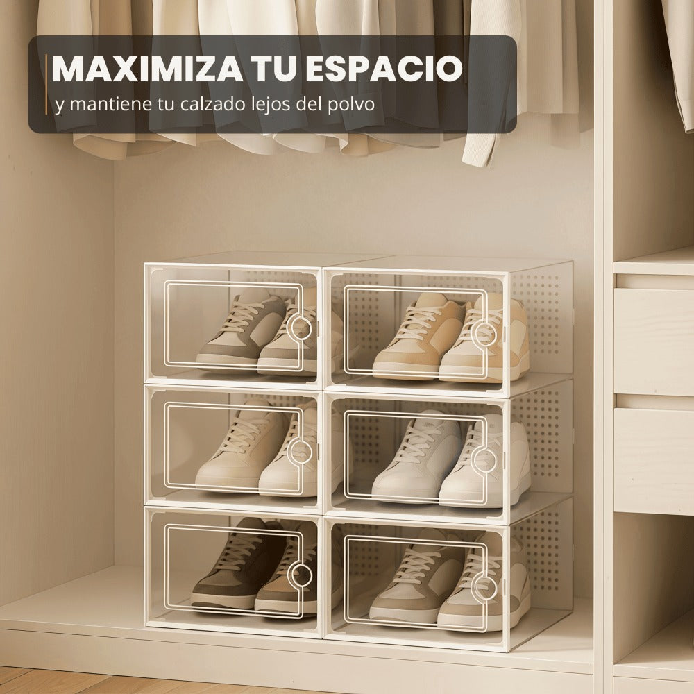 RELAXTY Pack Organizador de Calzado – Cajas DE Zapatos Transparentes Apilables con Apertura Frontal, Sistema Antivuelco y Ventilación