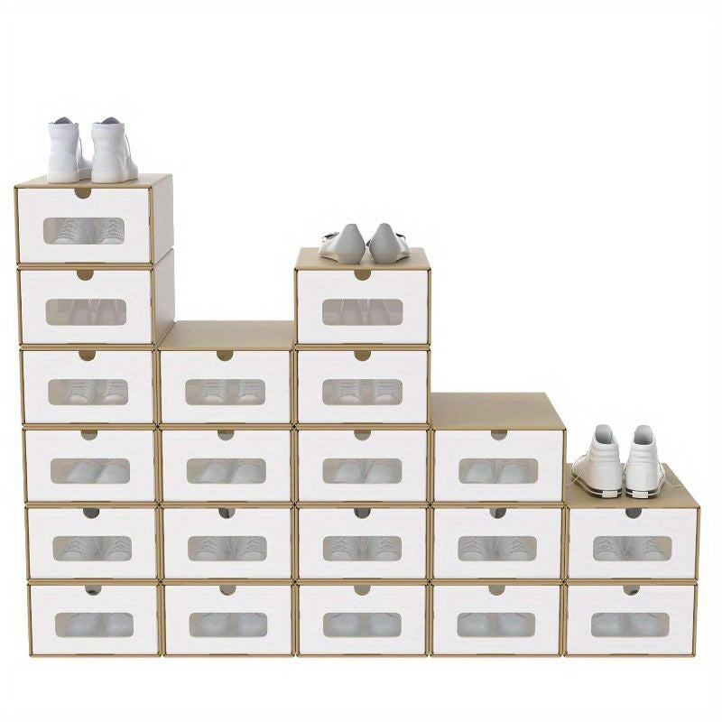 Caixas Rectangulares Apilables con Cajón Extraíble y Ventana Transparente, Organizador de Papel Kraft para Zapatos, Ropa y Accesorios (10pcs/20pcs)