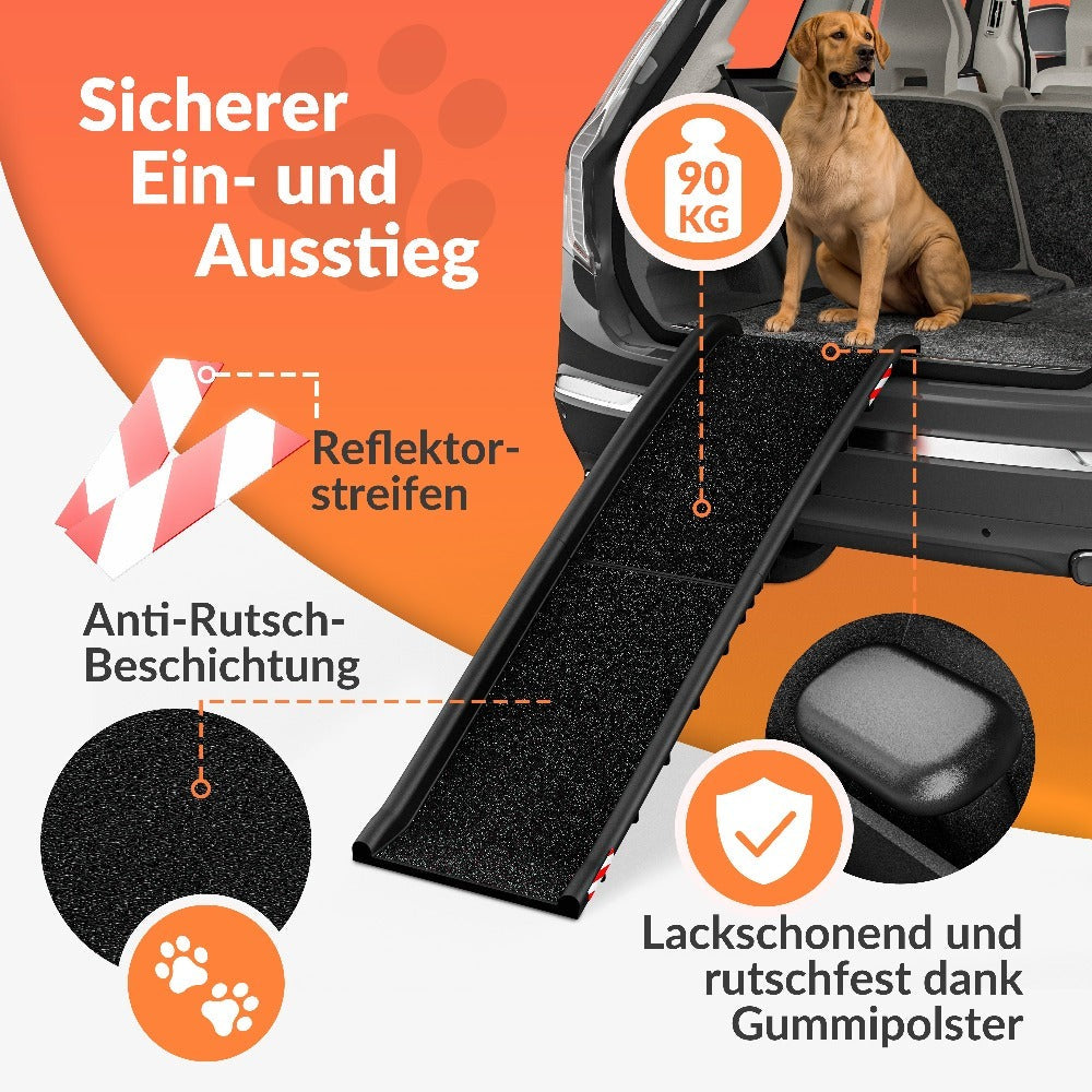 CADOCA® Rampa para Perros Coche Maleteros Escalones Plegable Capacidad 90 KG Compacta 156x40cm Ligera Antideslizante