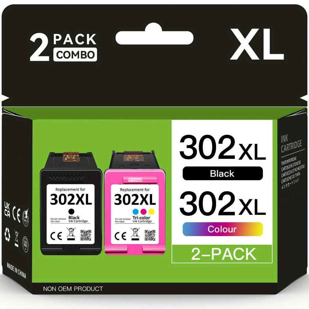 Cartucho de tinta 2-pack 302XL Negro y Tricolor de repuesto compatible con HP 302 para impresora HP 302XL Deskjet 2130 2131 1110 1111 1112 3630 5200 3639 4520