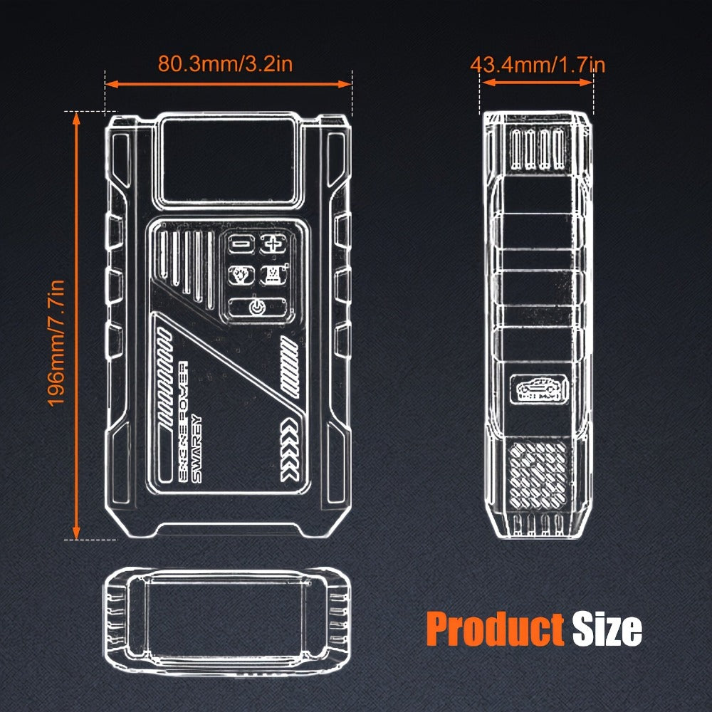 SWAREY 12000Mah Arrancador de Coche con Batería Externa y Compresor de Aire de 150PSI, 6000A Impulsores de Batería de Coche 12V con Inflador de Neumáticos, con Pantalla LCD, Batería Externa Arrancadora (7.5L Gas/6L Diésel), Luz LED