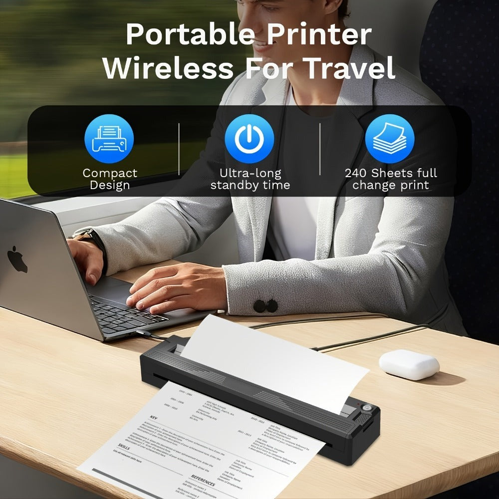 Impresoras Portátiles Inalámbricas para Viajes, Impresora Térmica Inalámbrica Mini sin Tinta Mejorada Compatible con Android, IOS y Portátil, Soporta 21.59cm X 27.94cm Carta de EE. UU. y A4, Impresora Móvil Pequeña Portátil para Viajes y Hogar (con 3 hoja