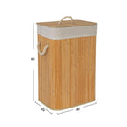 Cesta de bambú para la colada, Cuadrado de 72 litros / Redondo de 55 litros, con saco interior extraíble 1 compartimento con tapa removible y asas, para Lavandería, Dormitorio