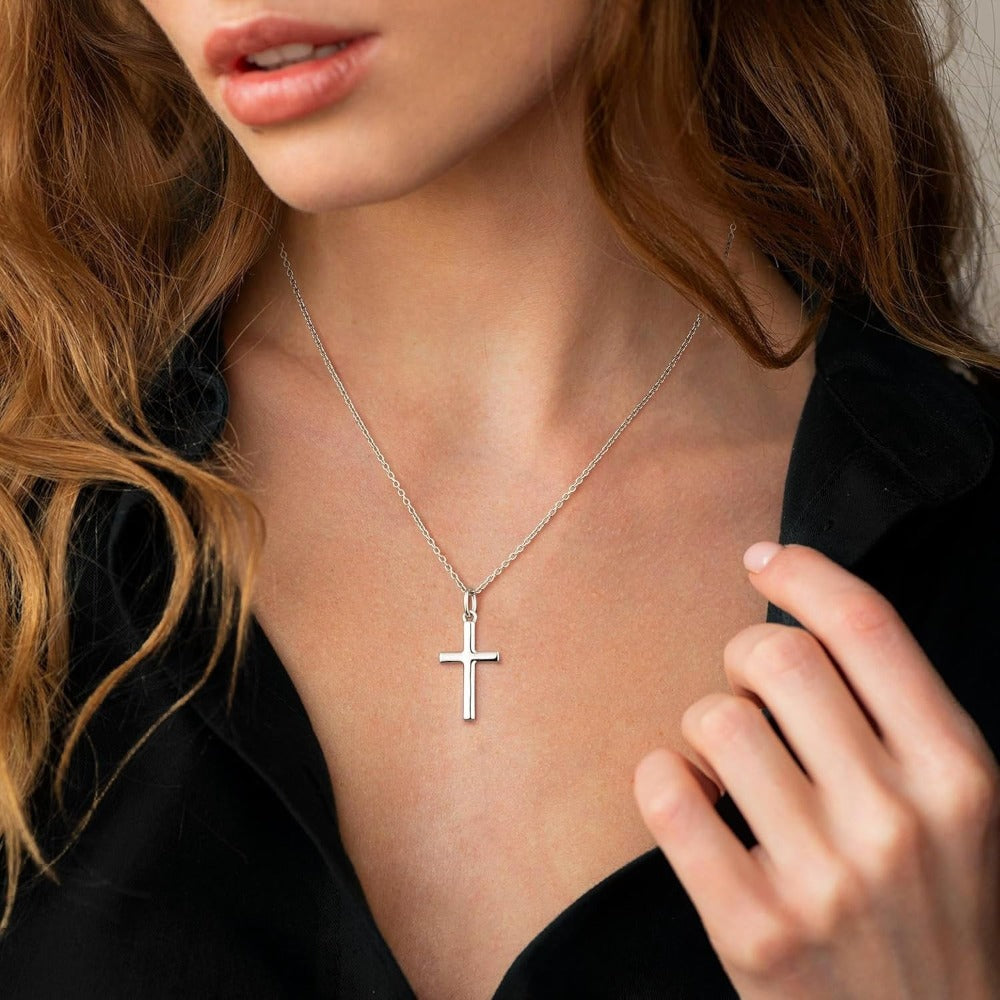 Collar de Cruz para Mujer, Plata 925, Colgante de Cruz Bañado en Oro de 18K con Cadena de 40+5 cm, Dorado/Blanco, Don Espiritual,Regalo Para Ella,Colgante Elegante,Artesanía Fina,Accesorio de Moda,Compradores con Estilo