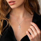 Collar de Cruz para Mujer, Plata 925, Colgante de Cruz Bañado en Oro de 18K con Cadena de 40+5 cm, Dorado/Blanco, Don Espiritual,Regalo Para Ella,Colgante Elegante,Artesanía Fina,Accesorio de Moda,Compradores con Estilo