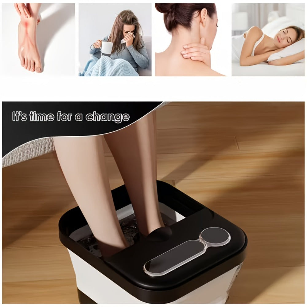 Baño de pies plegable automático con calefacción, con calentador y controlador de temperatura, con seis rodillos de masaje, kit de pedicura para pies, función de burbujas, la mejor opción de regalo para familiares y amigos en las fiestas