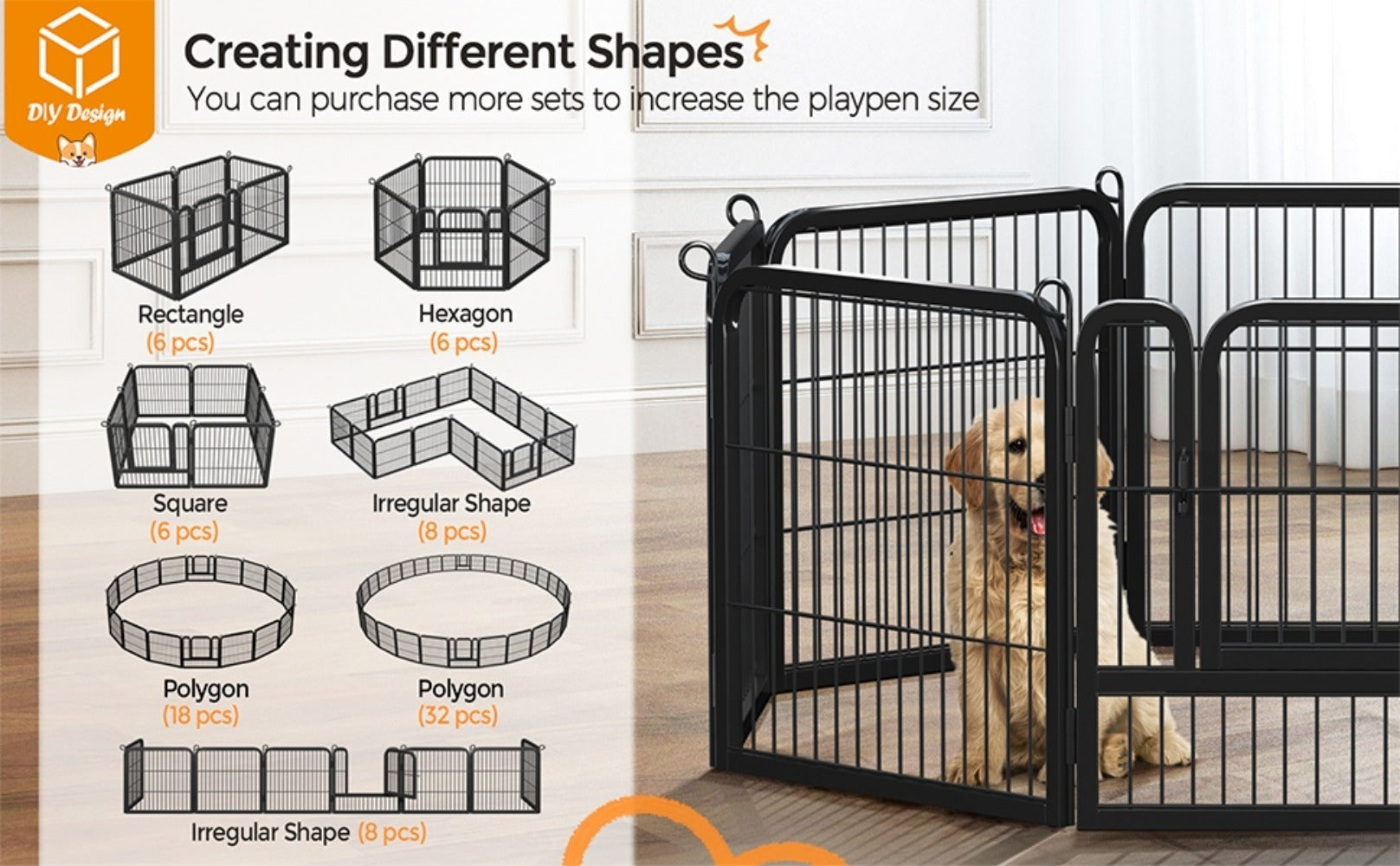 Corral para cachorros Costoffs de 65 cm de ancho x 80 cm de alto con paneles de malla, recinto plegable para perros con puerta y estacas de sujeción para uso en interiores y exteriores