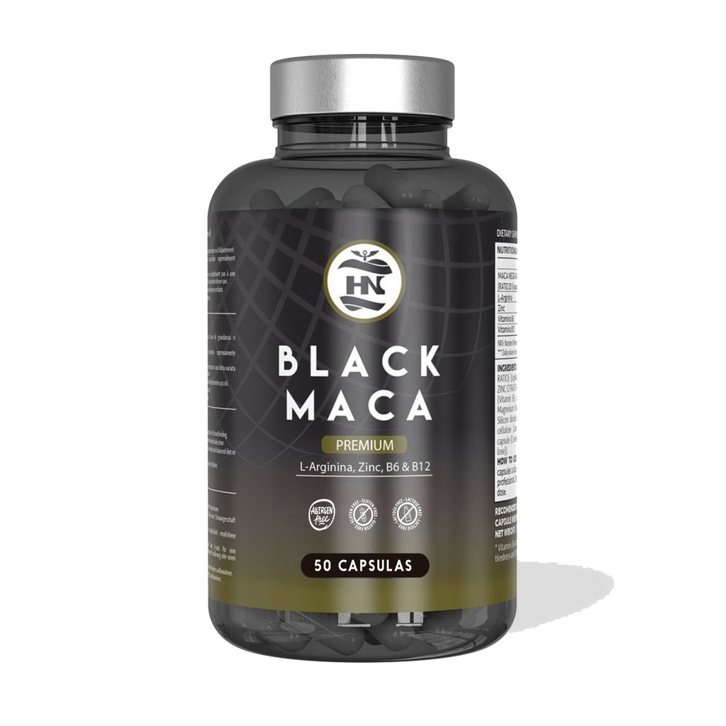 HN Maca Negra Andina en Cápsulas con Vitaminas B6, B12 y Zinc – Suplemento Alimenticio para Adultos, Formato de 50 Cápsulas Vegetales