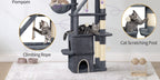 Árbol para Gatos de 185 cm, Torre Grande para Gatos de Interior, Mueble para Gatos con 2 Plataformas, 3 Condominios, 6 Postes para Rascar, 2 Cestas, Pompones y Cojín Lavable