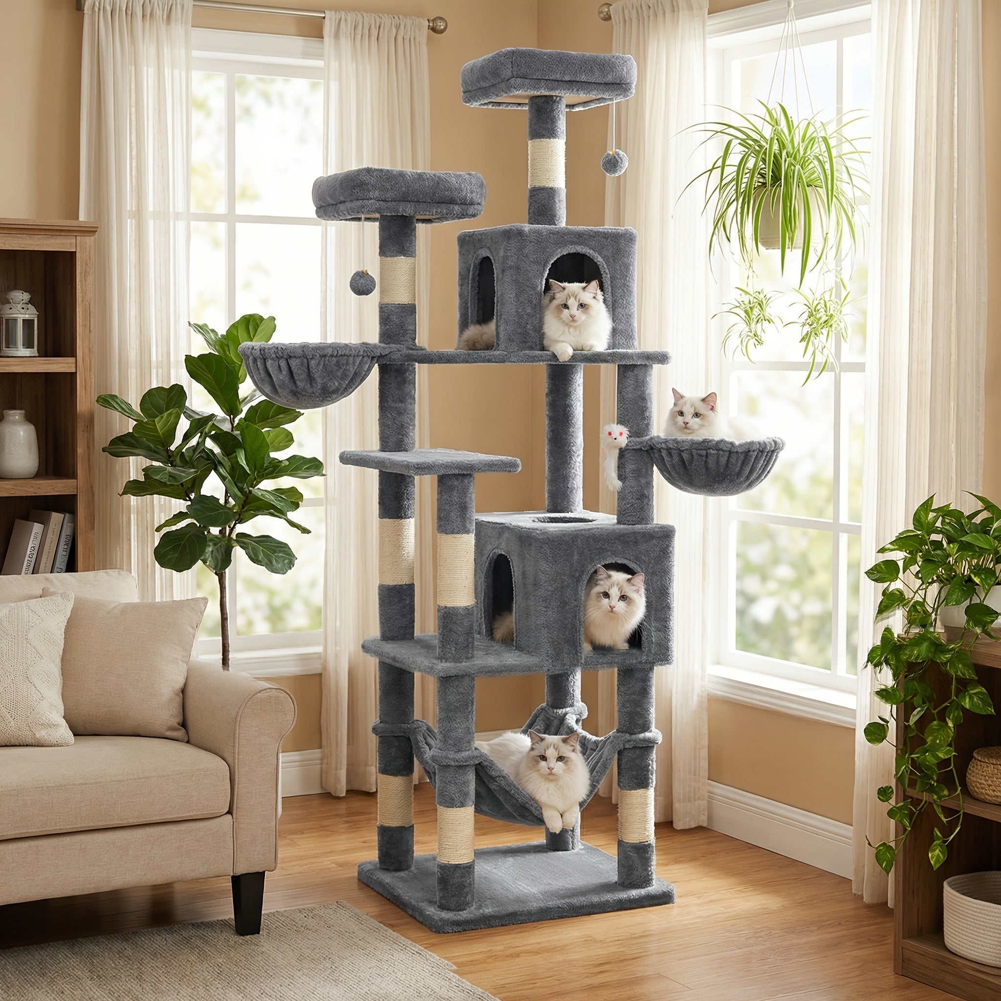 Rascador para gatos | AMHANCIBLE Árbol para gatos enorme, 180 cm, para gatos grandes adultos de interior, torre para gatos con 8 postes