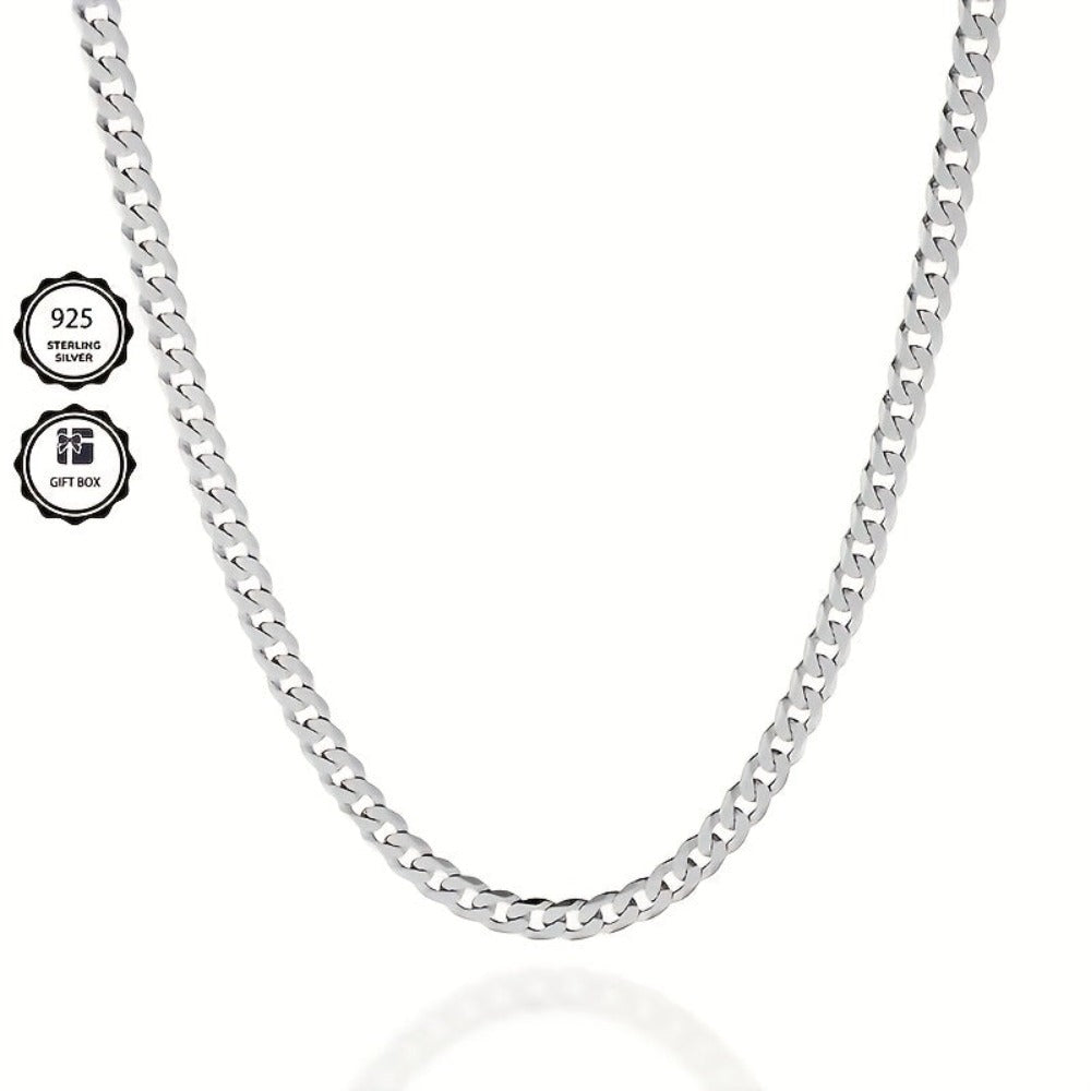 Collar de eslabones cubanos plateado de 925, con un peso de 15.5g/18.5g/20.6g, con un contenido plateado de 10g/12.3g/13.4g. Con un diseño elegante y minimalista, adecuado para uso diario, viene con una caja de regalo prémium.