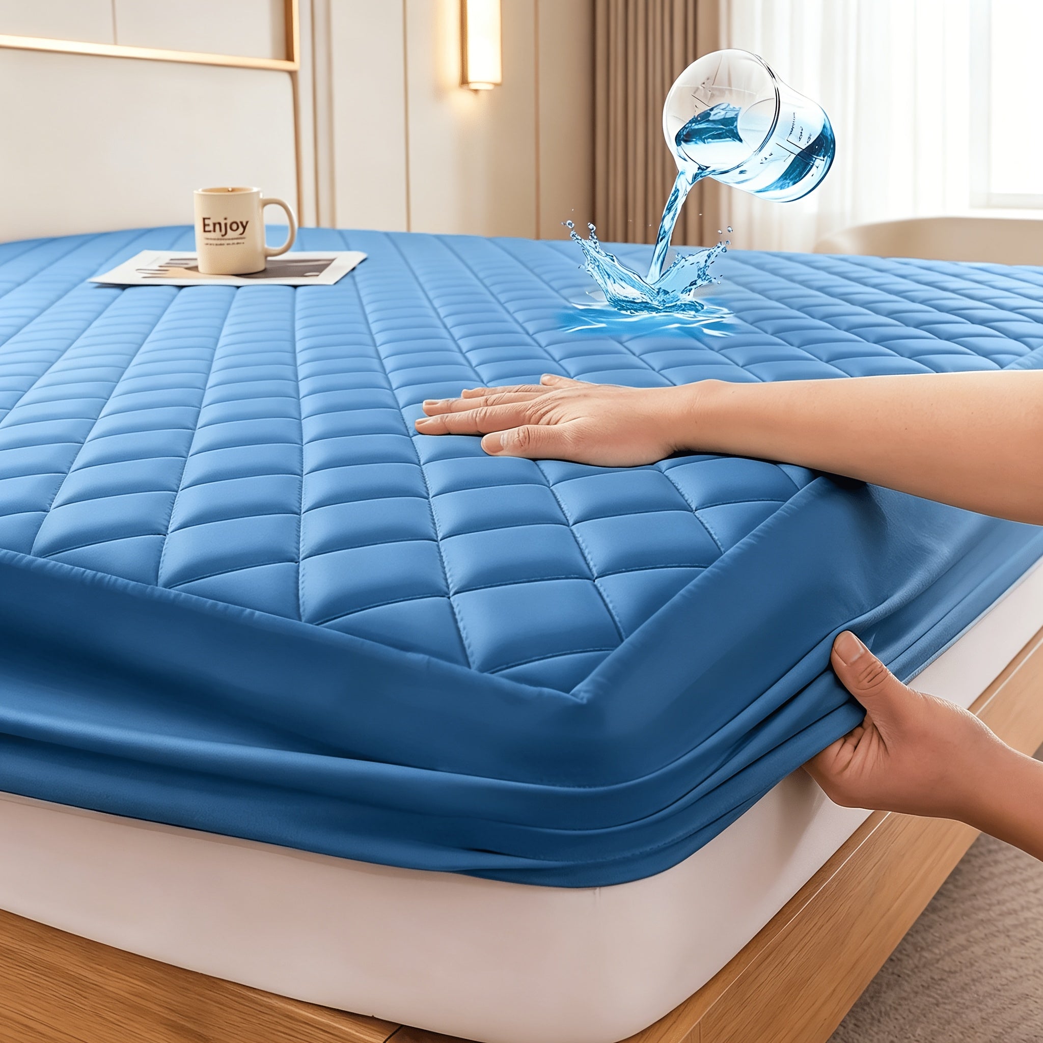 Protector de colchón acolchado impermeable refrescante de verano, 1 pieza, funda de cama ajustada ultrasuave y transpirable con bolsillo profundo, ropa de cama hipoalergénica y lavable a máquina para dormitorio, hotel y residencia de estudiantes, sin fund