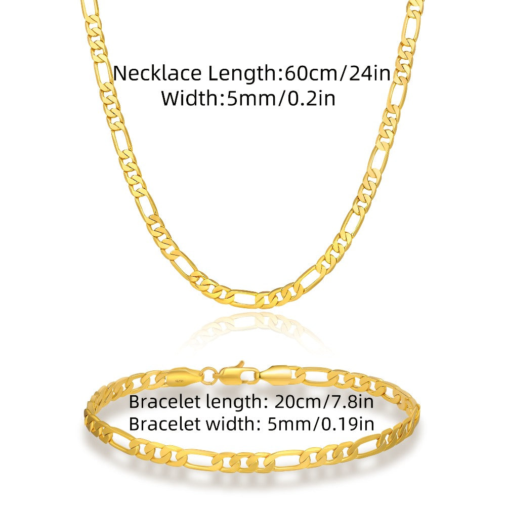Set de Joyería para Mujer 925 Plata, Collar Figaro y Pulsera, Regalo para Noches Románticas, San Valentín, Navidad, con Caja de Regalo Adicional