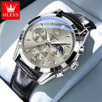 OLEVS Reloj para Hombre Clásico Cronógrafo Cuero Marrón Caja Dorada Analógico Cuarzo Moda Negocios Vestir Cara Grande Reloj de Hombre Día Fecha Luminoso Casual Reloj de Pulsera Masculino Regalos Románticos Relojes De Hombre Azul/Negro/Blanco/Marrón Esfera