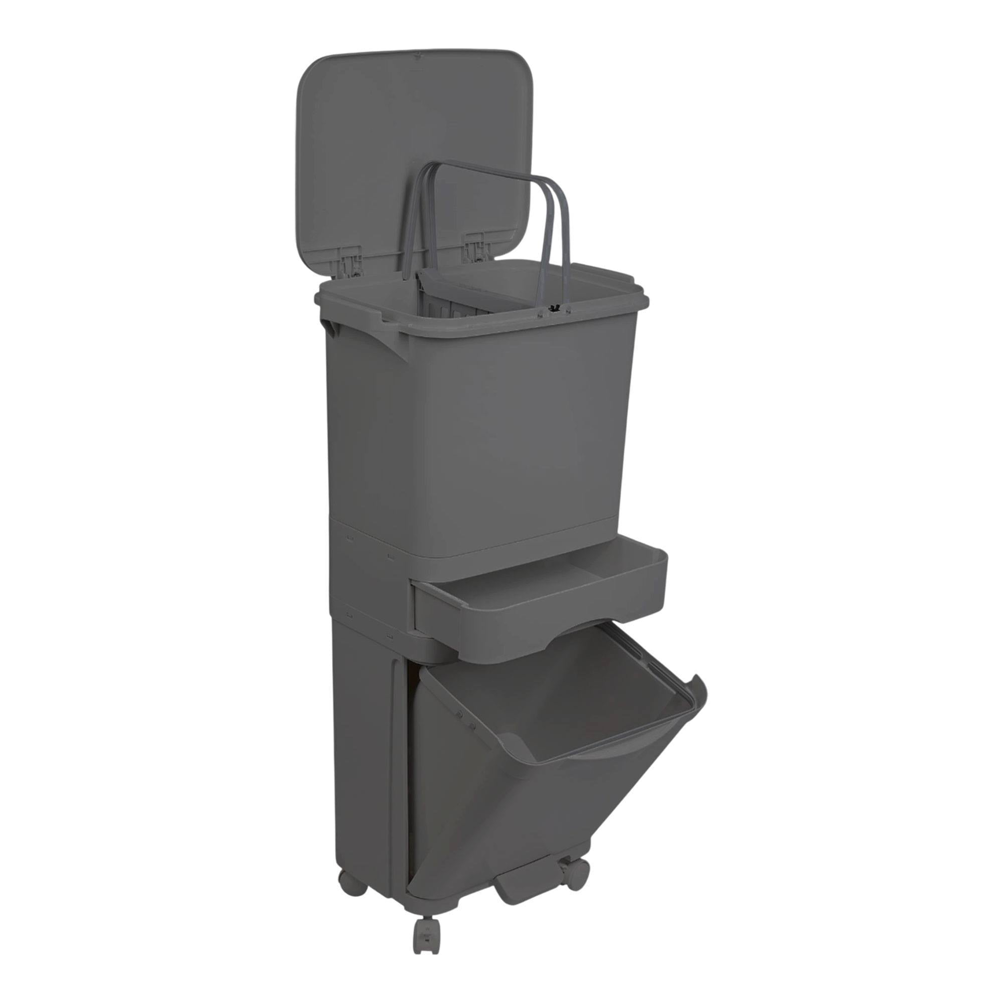 Papelera de reciclaje de clasificación selectiva con pedal. ruedas y asa de doble 38/42L