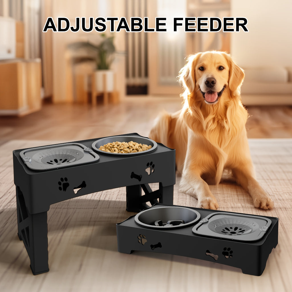 Comedero para mascotas | 1 Set Comedero Elevado para Mascotas, Soporte Ajustable de Doble Tazón para Perros y Gatos, Estación de Alimentación