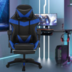 Silla de oficina ergonómica diseñada para gaming, con reposapiés, respaldo alto, giro ajustable y soporte lumbar, hecha de cuero PU en estilo racing para entusiastas de los E-Sports