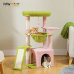 Árbol para Gatos de Interior PAWZ con Gran Apartamento, 1 Tablero de Sisal, 3 Postes Rascadores, Torre Rascadora para Gatos con Hamaca Grande y Percha de 90cm