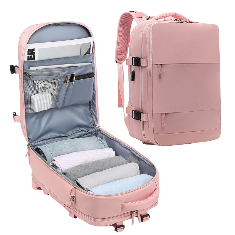Mochila de Viaje para Cabina de Avion 45x30x20 para Vuelo Barato Equipaje de Mano y Espaciosa con Compartimento para Zapatos y Mochila Antirrobo Multifuncional para Viajes 2210.
