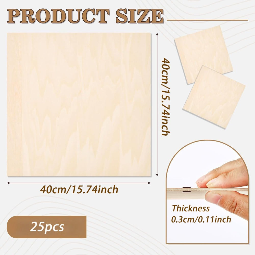 25 piezas de madera contrachapada de tilo Tocome | Paneles de madera sin acabado de alta calidad de 400×400×3 mm, grano de madera natural, superficie lisa, adecuados para grabado láser, corte CNC, tallado de madera, artesanía, modelismo - Robusto y establ