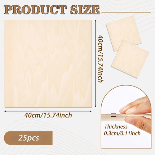 25 piezas de madera contrachapada de tilo Tocome | Paneles de madera sin acabado de alta calidad de 400×400×3 mm, grano de madera natural, superficie lisa, adecuados para grabado láser, corte CNC, tallado de madera, artesanía, modelismo - Robusto y establ