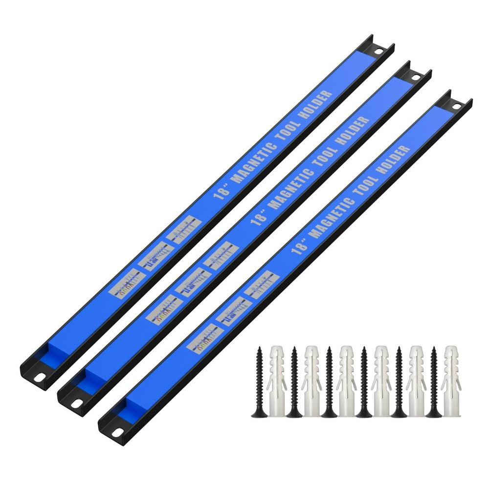 Juego de 3 Tiras Magnéticas para Herramientas - Dimensiones Totales 45.5 x 2.3 x 1.3 cm - Superficie Magnética 40 x 1.8 cm - Tira Magnética para Herramientas de Taladro, Montaje en Pared con Accesorios, Solución de Almacenamiento