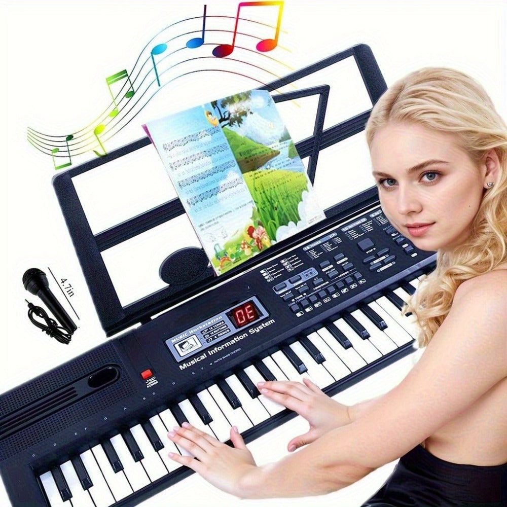 Teclado de Piano Digital de 61 Teclas con Micrófono, Teclado de Piano Musical Portátil, Teclado Electrónico Multifuncional, Instrumento Musical de Teclado para Piano, Regalos de Cumpleaños para Principiantes (Con Pantalla LCD)