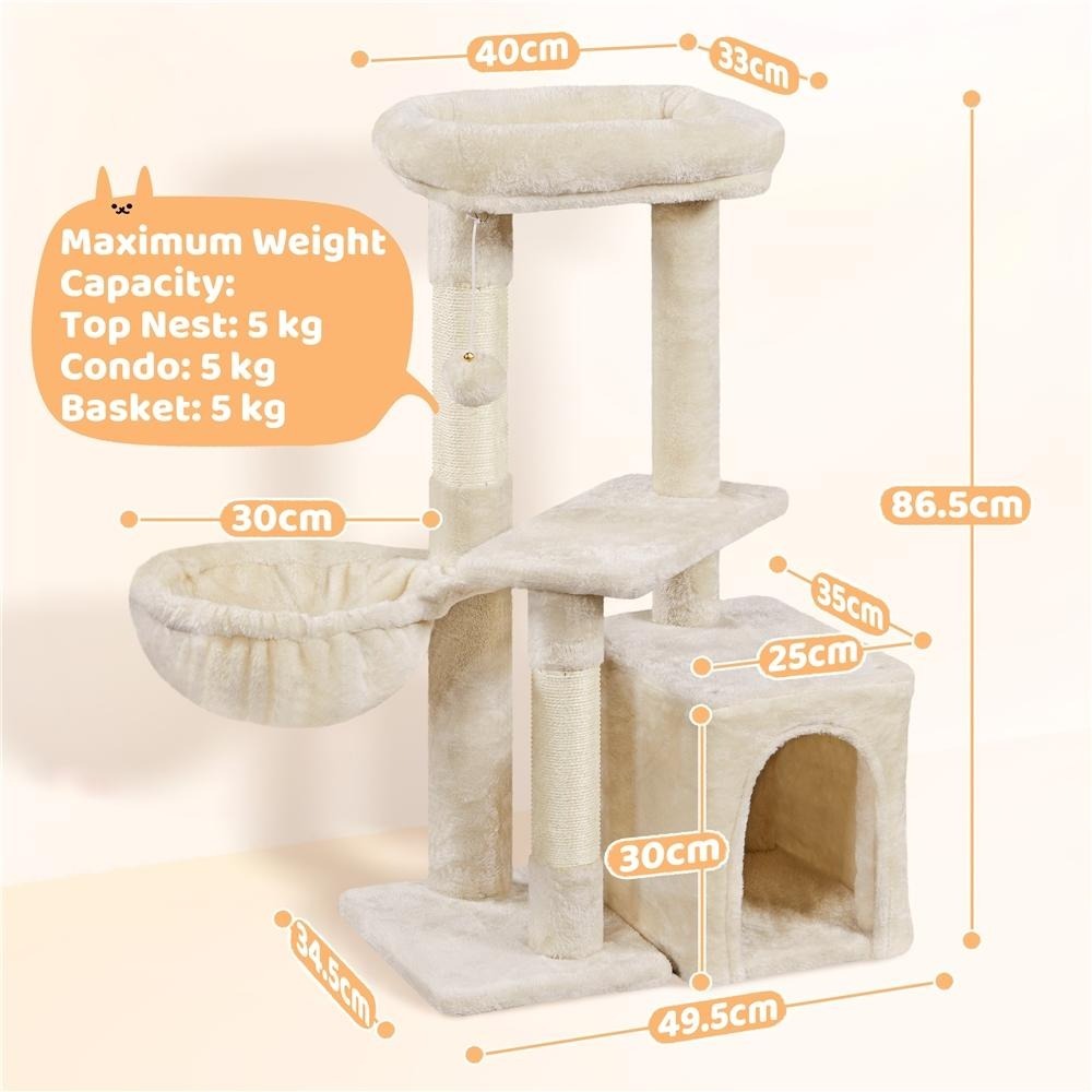 Costoffs Árbol de Gato con Plataforma de Altura de 87 Cm Árbol de Escalada con Cueva Cesta Postes de Sisal