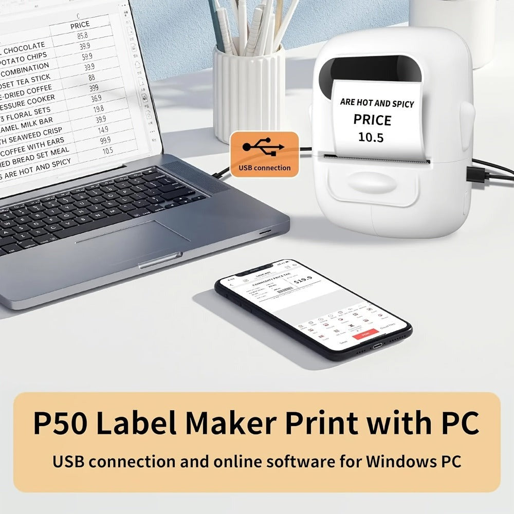 Impresora Térmica Portátil Mini Inalámbrica con Múltiples Plantillas, 1 Rollo de Papel Incluido, Conexión Inalámbrica a Smartphones y Computadoras, para Uso en Hogar y Oficina, Recargable por USB