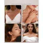 Juego de Joyería para Mujer: Aretes de Botón en Plata 925, Pulsera Dorada, Collar Ajustable con Cadena de Eslabones y Zirconia Cúbica Sintética, Elegante Conjunto de Boda y Novia