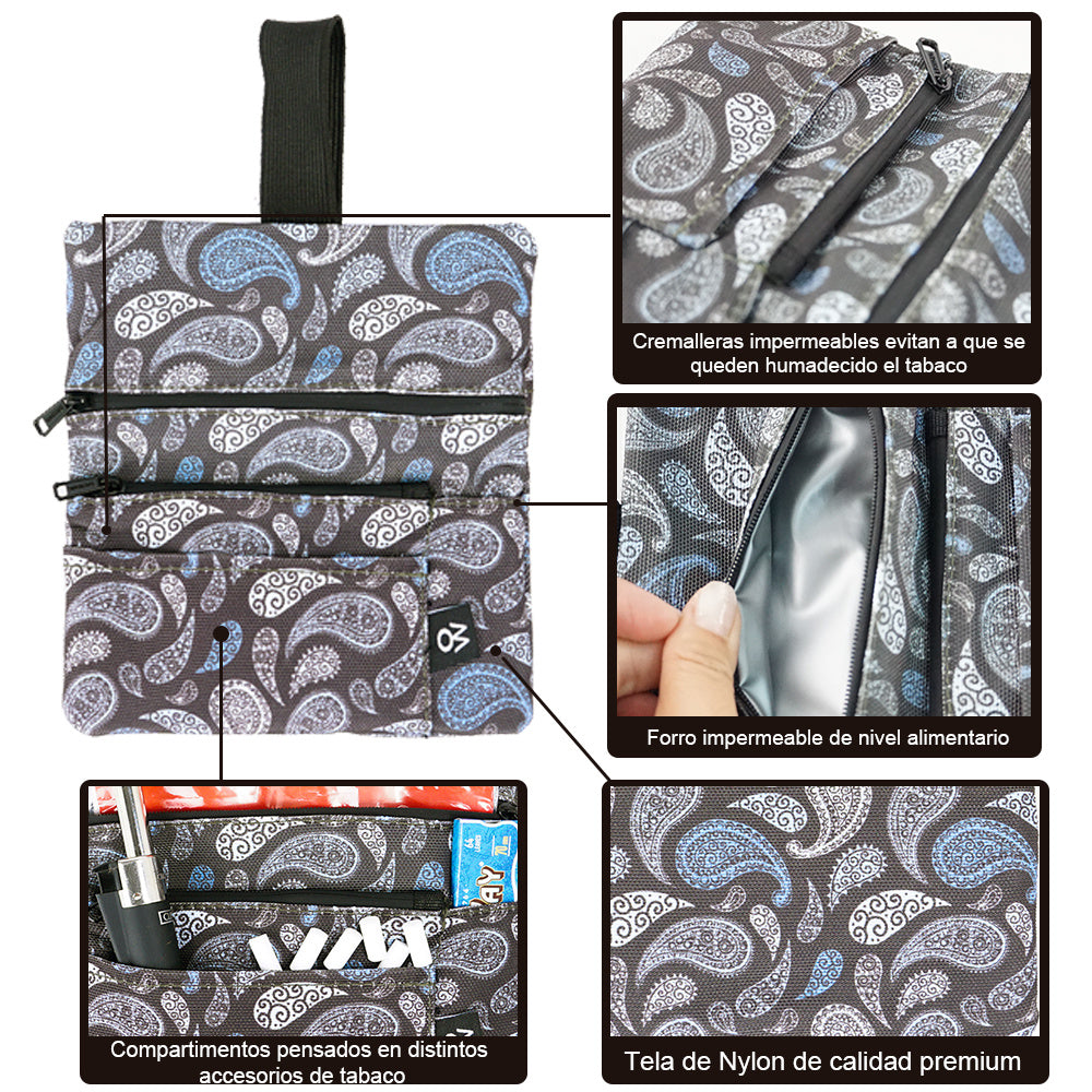 Pitillera tabaco de liar hombre y mujer tabaquera de cigarillos de PU y tela material hidrófugo forro impermeable con asa de mano