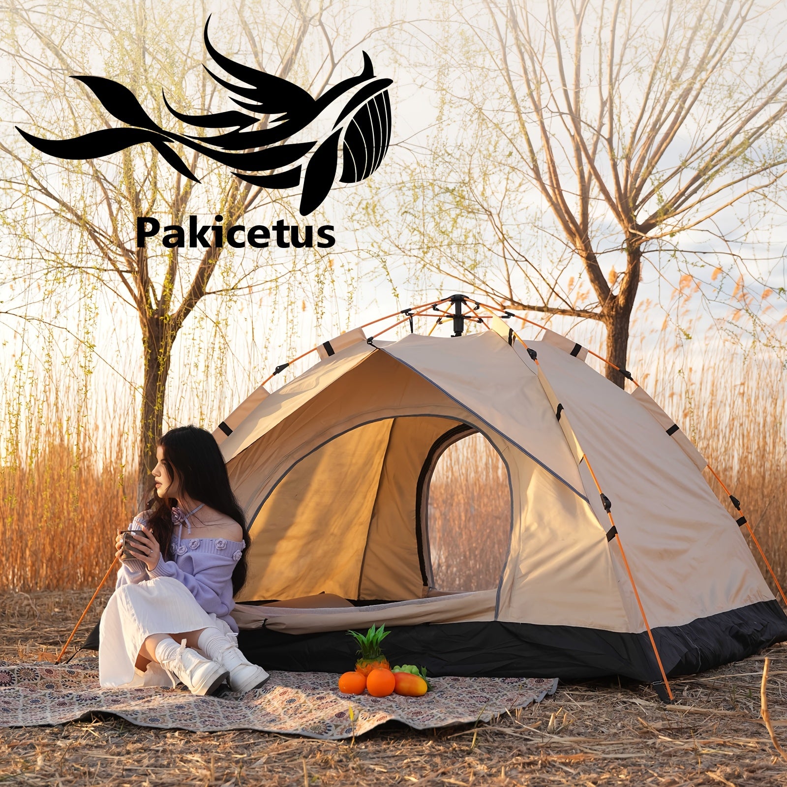 Tienda de campaña PAKICETUS de montaje instantáneo en 3 segundos con varillas de fibra de vidrio y tela Oxford de alta calidad - Configuración automática instantánea, tienda de campaña ligera para todas las estaciones, resistente al viento, interior espac