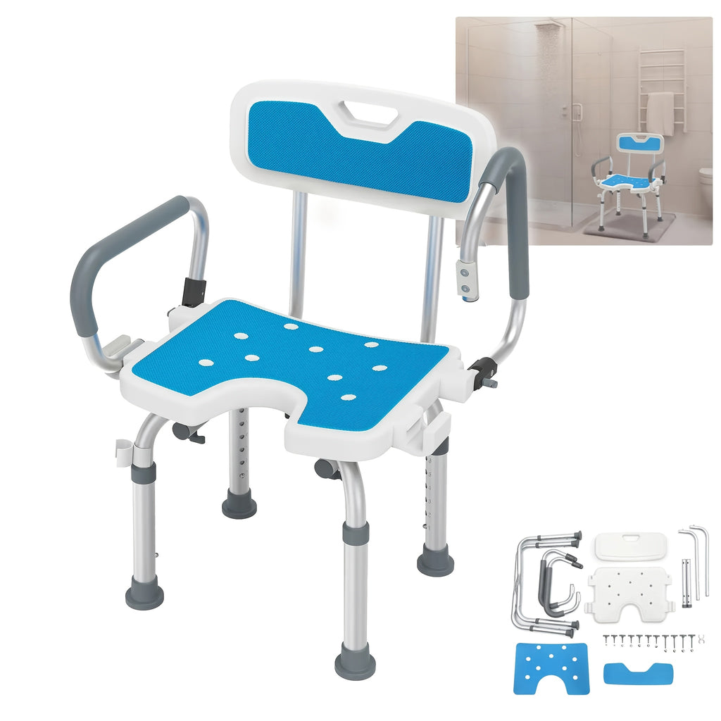 Silla de ducha con respaldo para baño movilidad y cuidado diario | 50 cm y 150 kg y ajustable