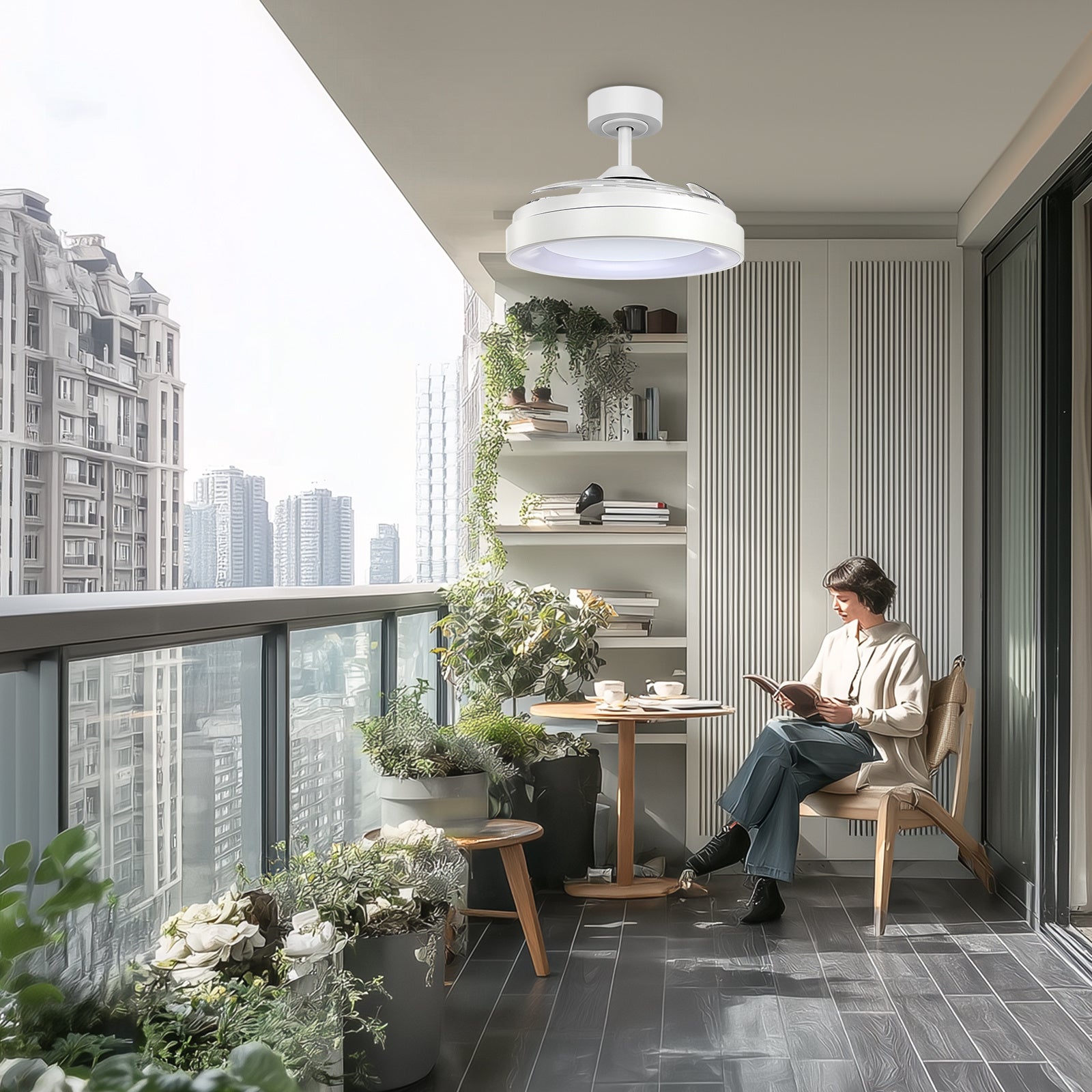 Ventilador de techo retráctil con luz para dormitorio salón y comedor | control remoto