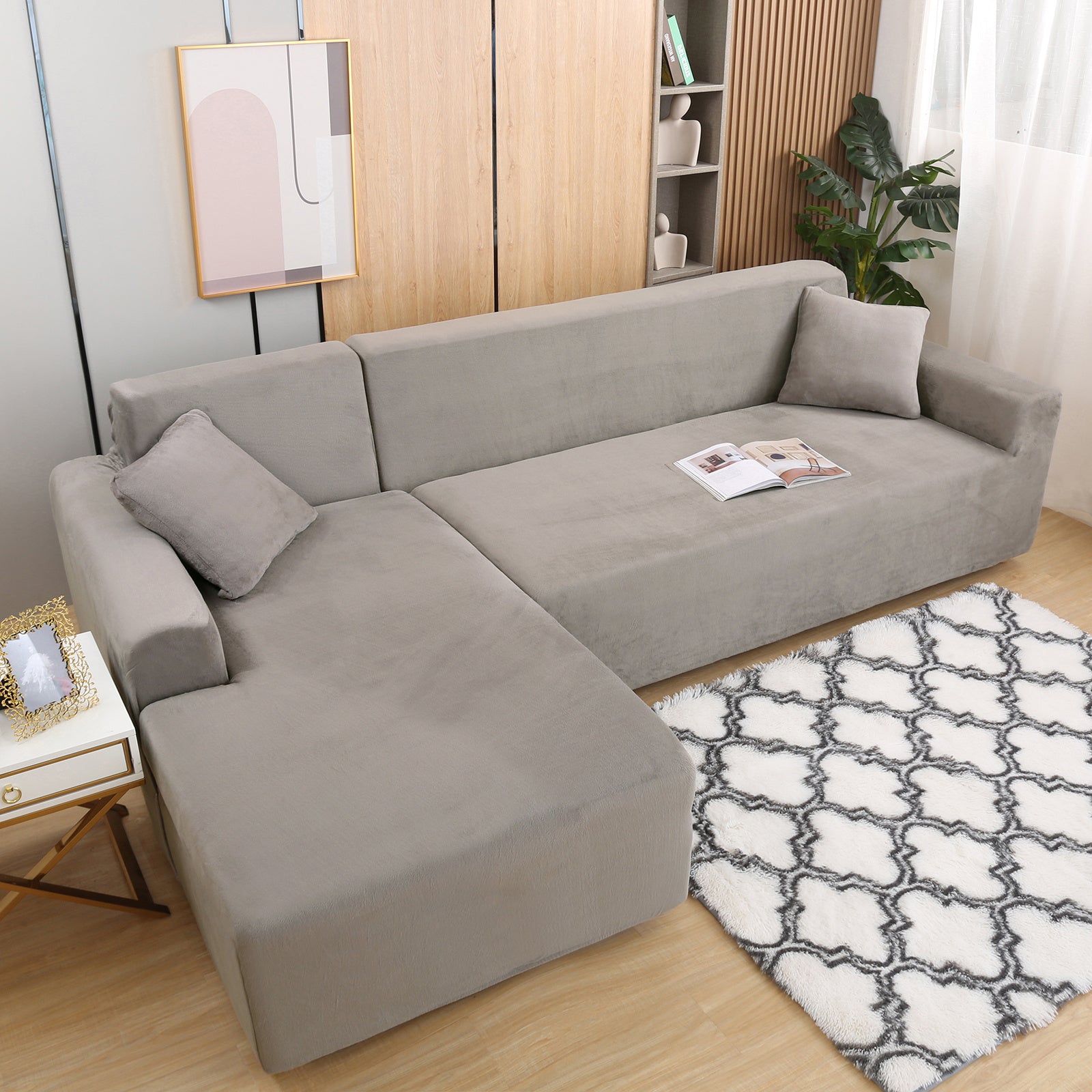 Juego de funda de sofá de felpa lujosa para sofá en forma de L (3 plazas 2 piezas) - Suave, lisa y agradable para la piel - Mejora perfecta para la decoración de la sala de estar de Navidad