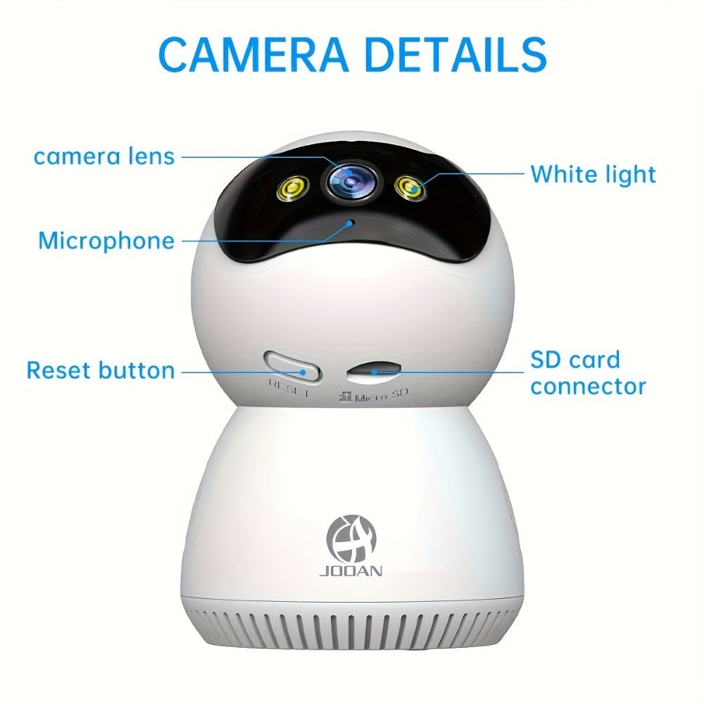 Cámara inteligente PTZ de interior JOOAN, visión nocturna a todo color + seguimiento automático + WiFi de doble banda 5G, alarma de sonido y luz + detección de movimiento + advertencia de voz, almacenamiento en la nube + reproducción de tarjeta, adecuada