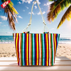 TOTE BAG Grande Rayas Multicolor – BOLSO DE PLAYA de Lona con Asas de Cuerda, Capacidad Extra, 6 Colores Disponibles