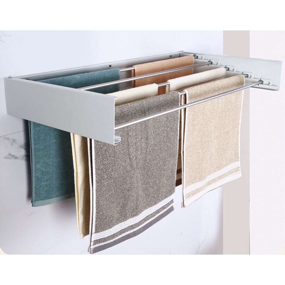 Mikomika Tendedero Plegable Montar en Paredes - Retrctil - Tendedero Plegable de 80cm para Interiores o Exteriores -y Compacto Que Ahorra de Espacio, Capacidad para 30Kilos, Cuenta con 6 barras de 80cm aluminio de alta resistencia (T001 1999)